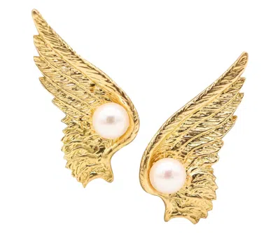 Pre-owned Verdura Paris 1950 Clips On Mercury Wings Earrings In 18kt Gold & White Pearls