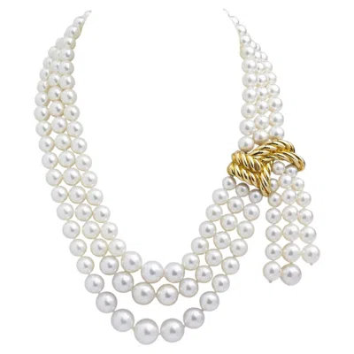 Pre-owned Verdura Pearl 'scarf' Necklace With 18 Karat Gold Clasp In Multi