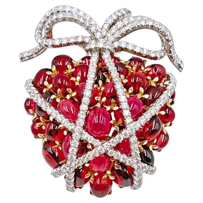 Pre-owned Verdura Rubellite Diamond Wrapped Heart Brooch In Multiple