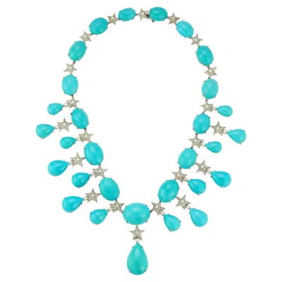 Pre-owned Verdura Turquoise & Diamond Bib Necklace In Multiple