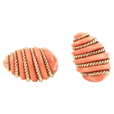 Pre-owned Verdura Vintage 1960s  Coral And Gold Earrings In Red
