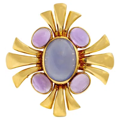 Pre-owned Verdura Vintage 1970s  Chalcedony And Amethyst Brooch In Purple