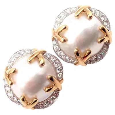 Pre-owned Verdura Vintage Diamond Mabe Pearl Yellow Gold & Platinum Large Earrings