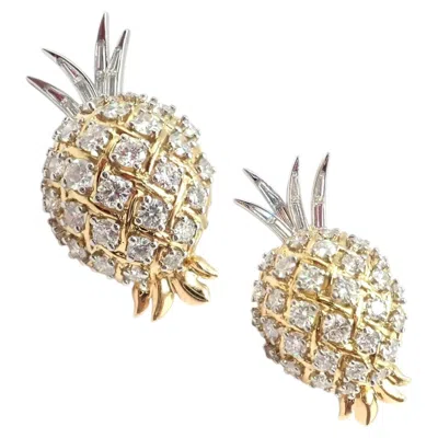 Pre-owned Verdura Vintage Pineapple Diamond Platinum & Yellow Gold Earrings