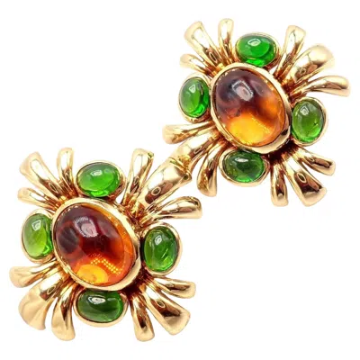 Pre-owned Verdura Vintage  Citrine Green Tourmaline Yellow Gold Earrings