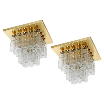 Pre-owned Vereinigte Werkstätten München Pair Of Flush Mount Lights By Glashütte Limburg, Glass Polished Brass, 1970s In Sand