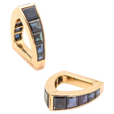 Pre-owned Verger Frères 1930 Art-deco Stirrup Cufflinks In 18kt Gold 16.60 Cwt. Sapphires In Multi