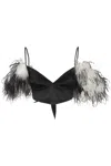 Verguenza Clio Black Silk Top With Feather Detailing In Black