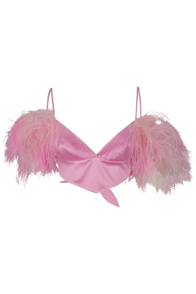Verguenza Clio Silk Top With Feather Detail In Pink