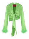 Verguenza Feather-trimmed Knotted Blouse In Green