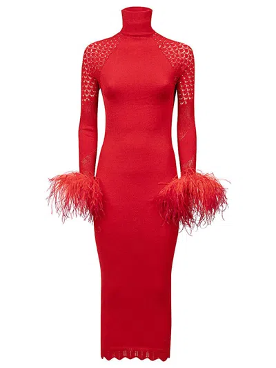 Verguenza High Neck Midi Knit Dress In Red