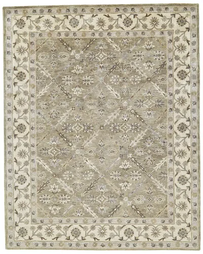 Verlaine Botticino Floral Diamond Persian Wool Accent Rug