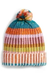 Verloop Mosaic Stripe Pompom Beanie In Multi