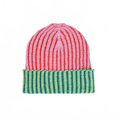 Verloop Women's Big Stripe Beanie Hat In Poppy Lilac In Multi