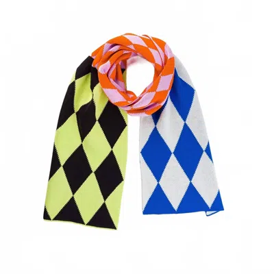 Verloop Women's Harlequin Big Knit Scarf In White Cobalt In Multi