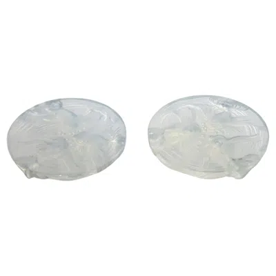 Pre-owned Verlys Glass Verlys France Art Deco Opalescent Glass Wine Coasters With Fish Decor, 2 Pieces In Gray