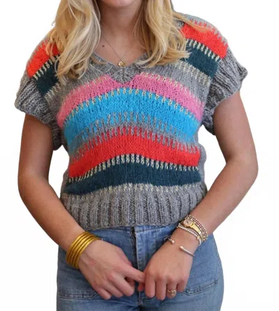 Vero Alfie Lautrec Knit Vest In Blue & Grey In Multi