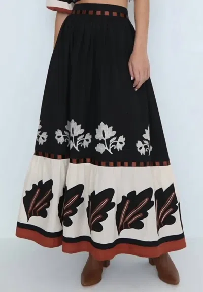 Vero Alfie Mumbai Embroidered Maxi Skirt In Black Multi