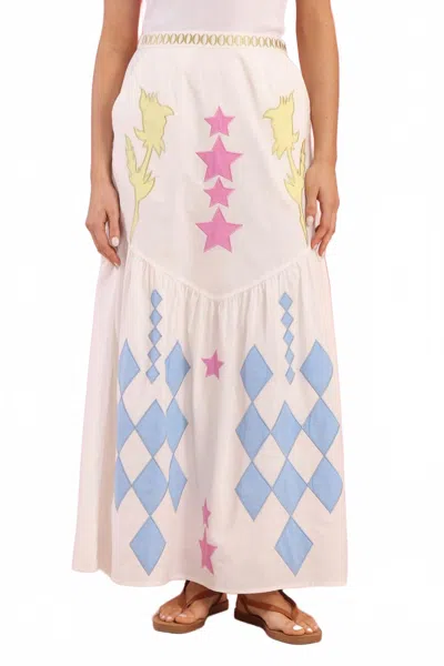 Vero Alfie Women's Carrousel Maxi Skirt In White In Pink