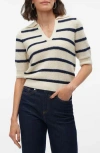 Vero Moda Amazing Short Sleeve Polo Sweater In Birch Detail/navy