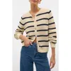 Vero Moda Amazing Stripe Button Front Cardigan In Birch Detailw Navy