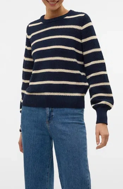 Vero Moda Amazing Stripe Sweater In Navy Blazer Detail