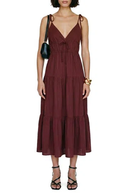 Vero Moda Athena Tiered Midi Dress In Burgundy