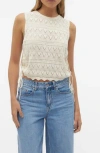 Vero Moda Bali Open Stitch Knit Cotton Tank In Birch
