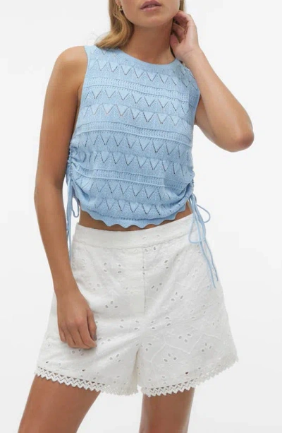 Vero Moda Bali Open Stitch Knit Cotton Tank In Blue
