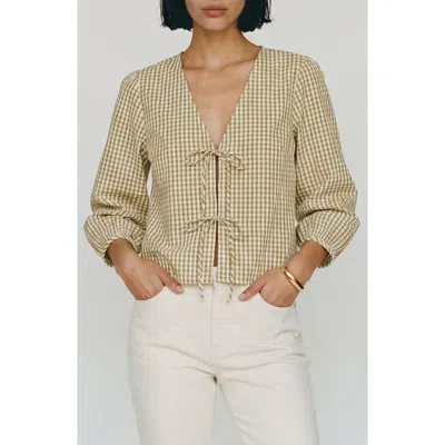 Vero Moda Camilla Tie Front Gingham Top In Gray