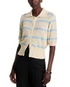 Vero Moda Cherry Stripe Polo Neck Sweater In Birch/ Airy Blue