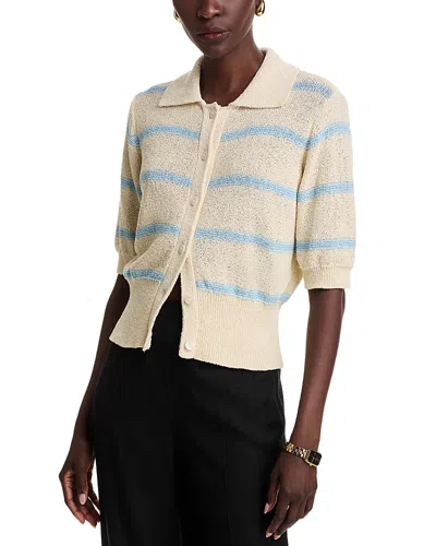 Vero Moda Cherry Stripe Polo Neck Sweater In Birch/ Airy Blue
