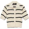 Vero Moda Cherry Stripe Short Sleeve Polo Cardigan In Birch Detail W/black