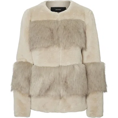 Vero Moda City Womens Collarless Cold Weather Faux Fur Coat In Neutral