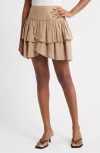 Vero Moda Clara High Waist Tiered Miniskirt In Nude