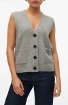 Vero Moda Clio V-neck Button Front Vest In Medium Grey Melange