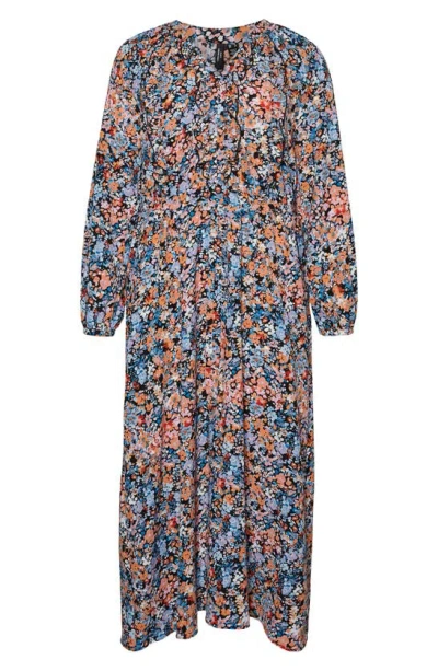 Vero Moda Curve Ginny Floral Print Long Sleeve Maxi Dress In Black Aop Ginny