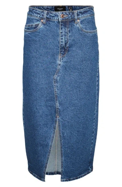 Vero Moda Curve Veri Denim Midi Skirt In Medium Blue Denim