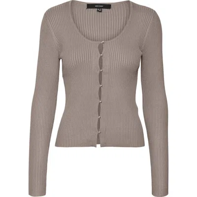 Vero Moda Dea U-neck Ribbed Cardigan In Moon Rock