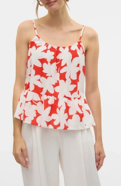 Vero Moda Dicthe Floral Peplum Organic Cotton Camisole In Fiery Red Aoploa