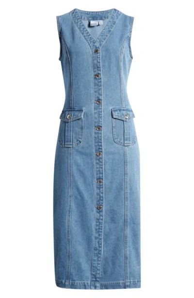 Vero Moda Eden Button-up Denim Midi Dress In Medium Blue Denim