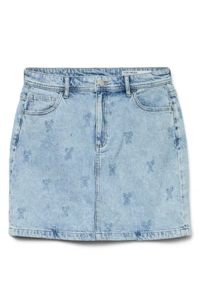 Vero Moda Embroidered Bow Denim Miniskirt In Light Blue Denim