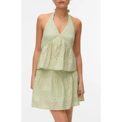 Vero Moda Embroidered Eyelet Halter Neck Babydoll Top In Neutral