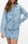 Vero Moda Embroidered Snap-up Denim Shirt In Blue