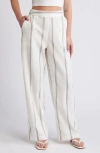Vero Moda Embroidered Stripe Cotton Wide Leg Pants In Birch/ Navy Blazer