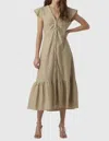 Vero Moda Eva Flutter Lace Midi Dress In Trench Coat In Multi