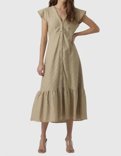 Vero Moda Eva Flutter Lace Midi Dress In Trench Coat In Multi