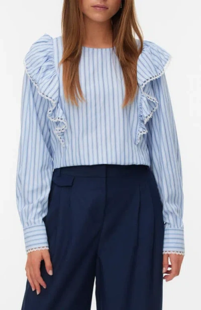 Vero Moda Fanni Embroidered Trim Ruffle Top In Blue