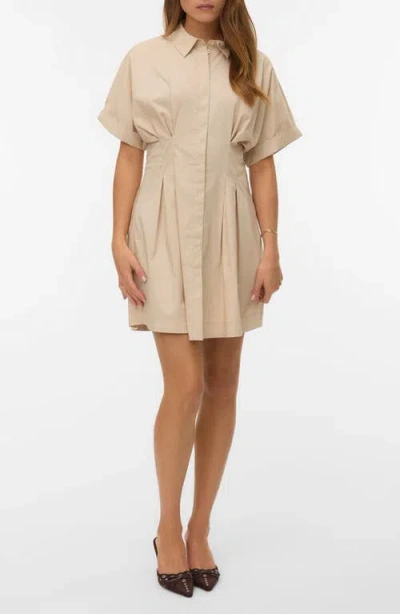 Vero Moda Friba Pleated Mini Shirtdress In Brown