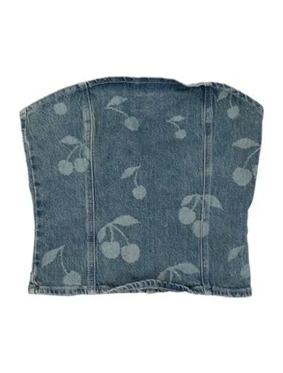 Pre-owned Vero Moda Graphic Print Strapless Crop Top W/ Tags In Blue
